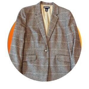 Lands End Womens 12 Petite Houndstooth Lined Wool Cashmere Career Blazer Jacket